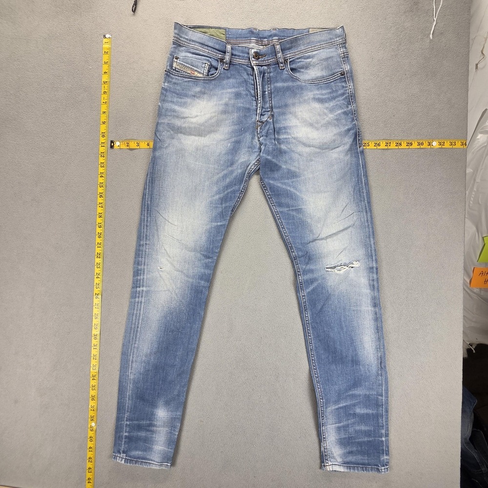 Diesel Jeans Mens 30x32 Blue Tepphar Slim Carrot Whiskers Honeycomb Stacks 0831D